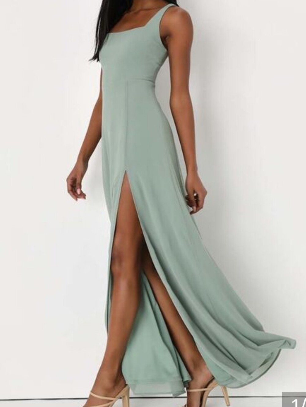 Nwt Lulu's Sage Green Maxi Dress with Front Slit Size 1X Plus Size Romantic